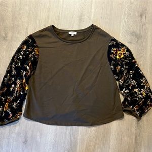 Floral Sleeve Olive Green Top